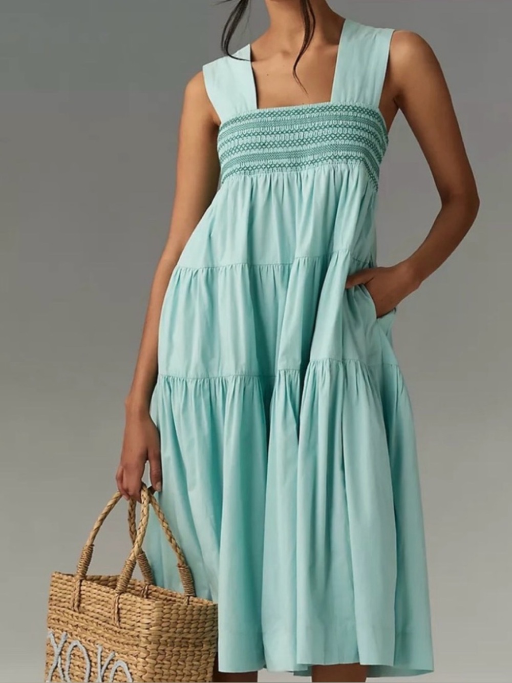 Anthropologie The Helena Square-Neck Tiered Midi Dress